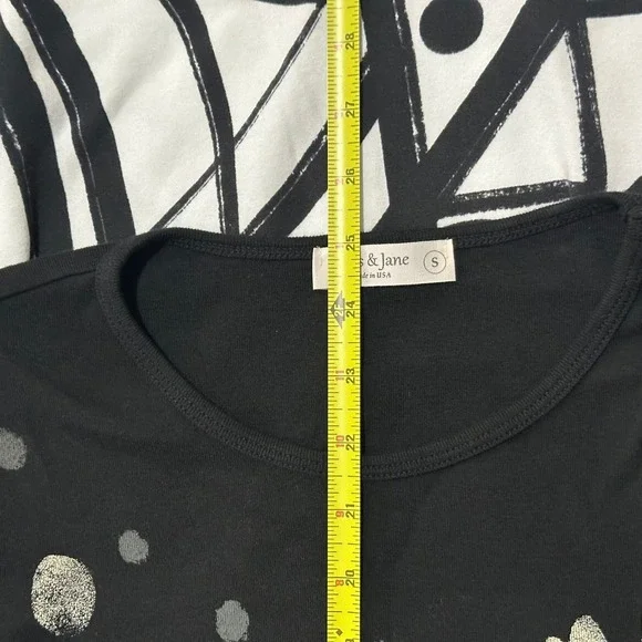 Lot of 2 - Jess & Jane Abstract Geometric 3/4 Sleeve Tops Black White Abstract S - Picture 12 of 15